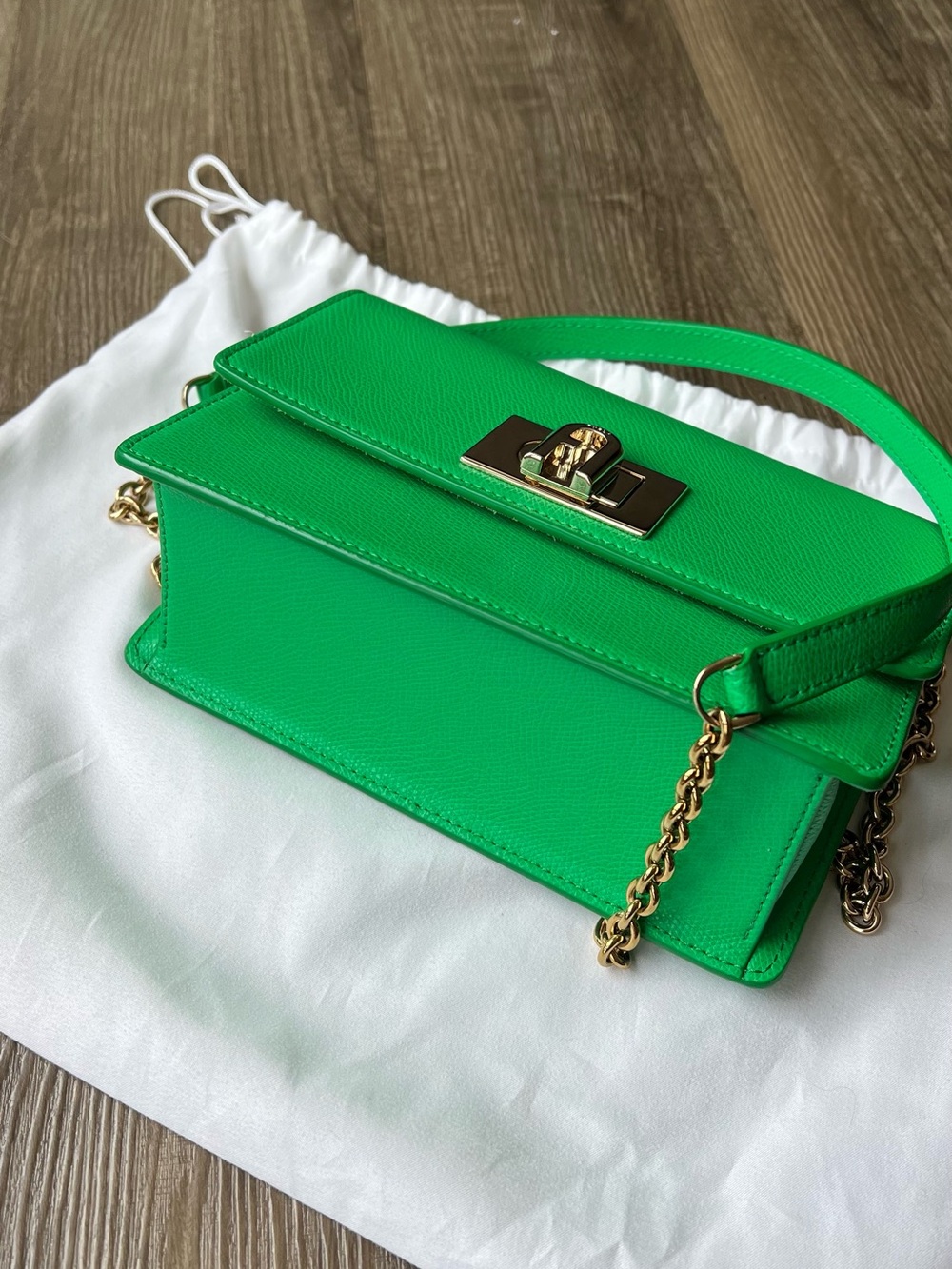 Furla Emerald Green Leather Crossbody with Gold Chain - Picture 2 of 12